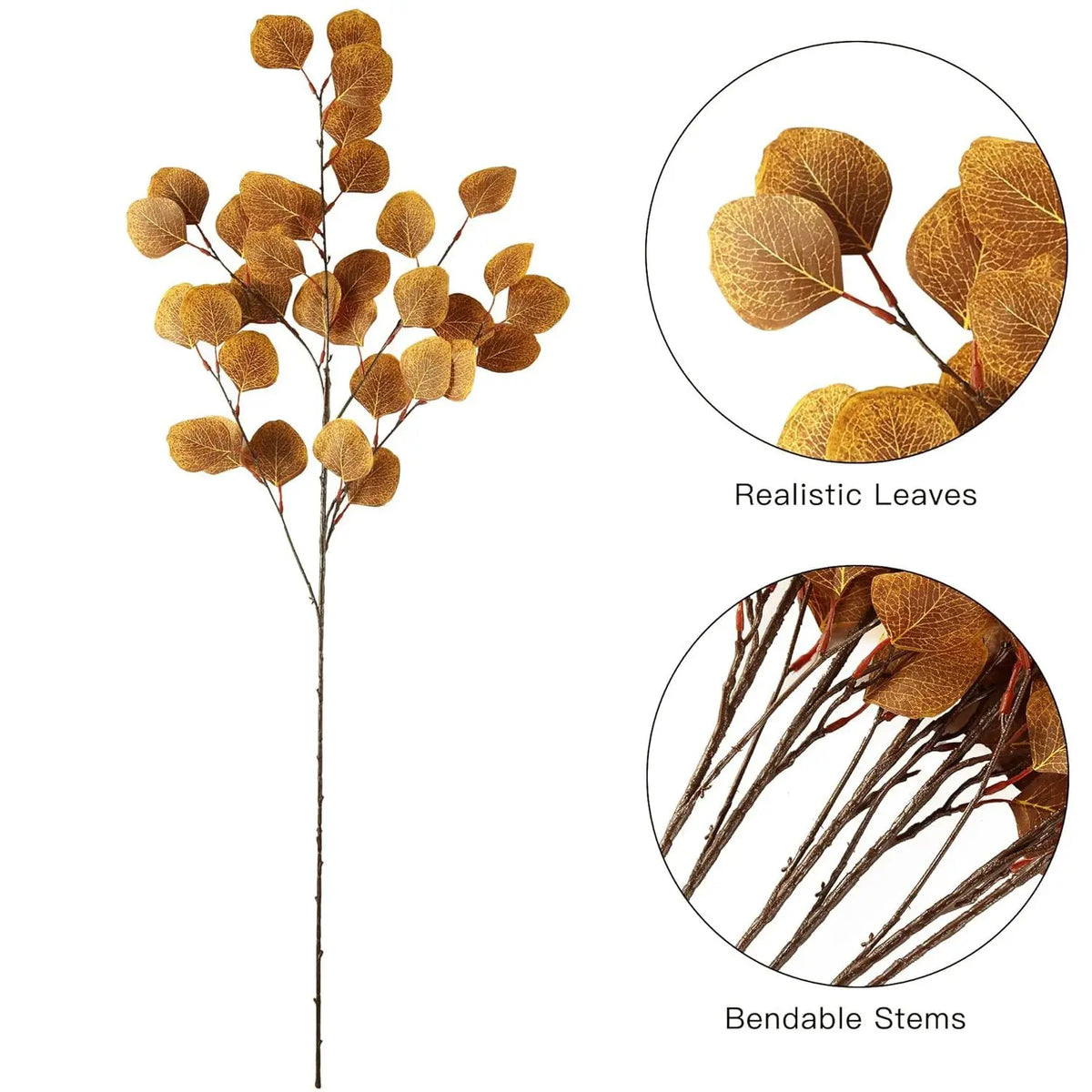 Silk Eucalyptus Artificial Branch – Wedding & Home Floral Decor Artificial Flower Branch Axl Orange 3pcs