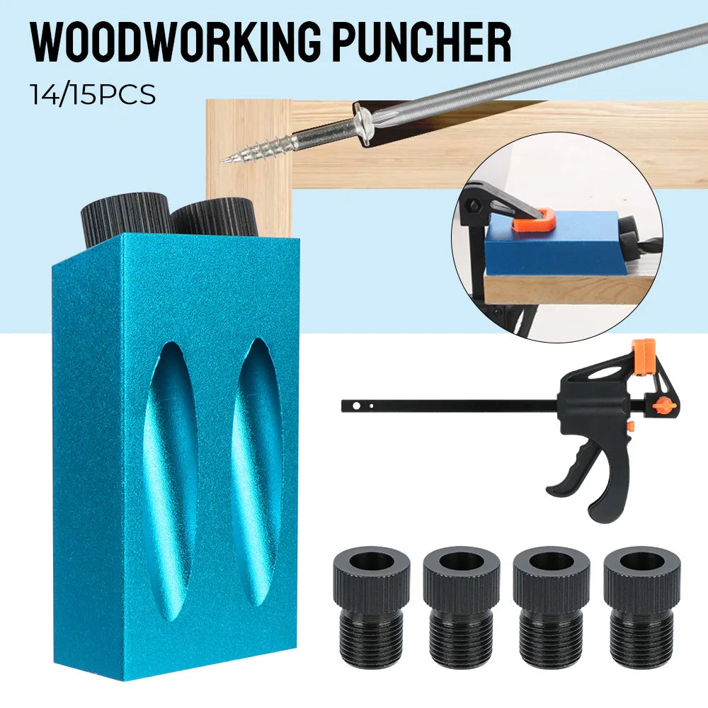 15° Pocket Hole Jig Kit with Drill Bits – 7/14/15 Pcs Pocket Hole Jig Kit Axl