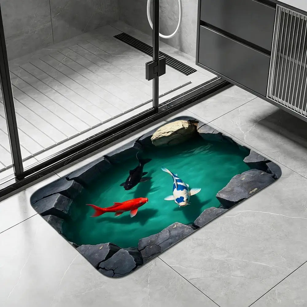 Koi Fish Pond Diatomite Bath Mat – Quick Dry & Non-Slip Diatomite Bath Mat Axl White1 50x80cm