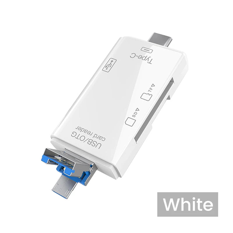 6-in-1 OTG Card Reader – USB-C, Micro USB, TF & SD Adapter OTG Card Reader Axl 6 in 1 white