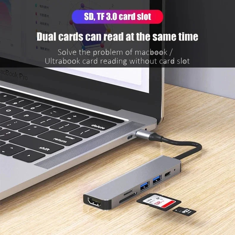 USB-C Hub 6-in-1 | 4K HDMI, SD/TF Card, PD Fast Charge USB-C Docking Hub Axl