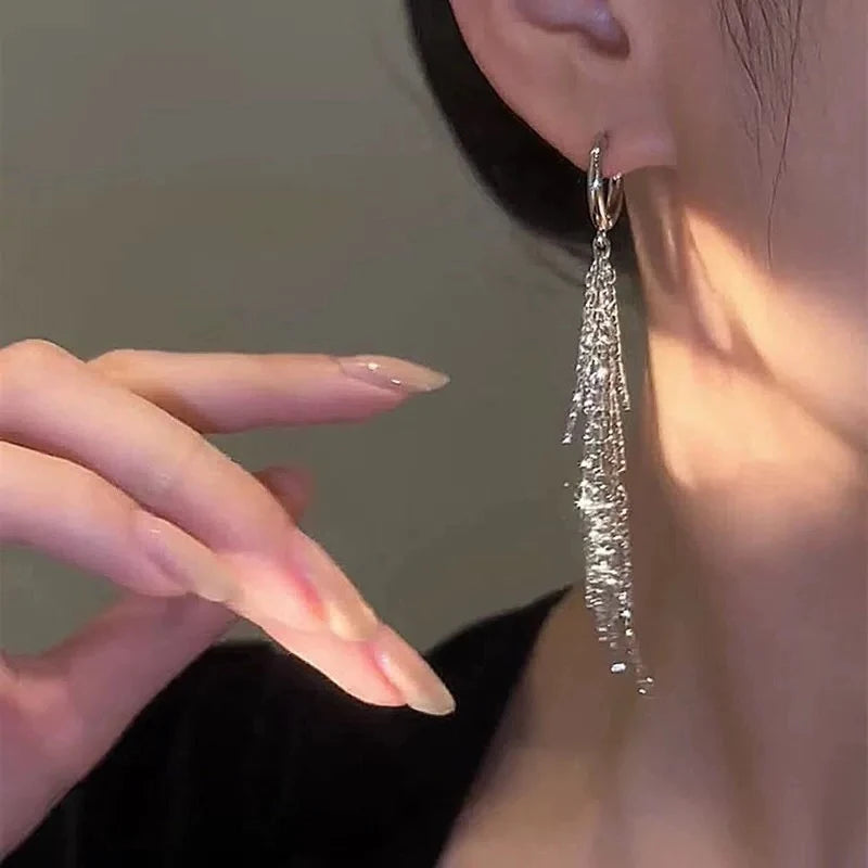 Metal Long Tassel Drop Earrings for Women – Dangle Jewelry Tassel Drop Earrings Axl