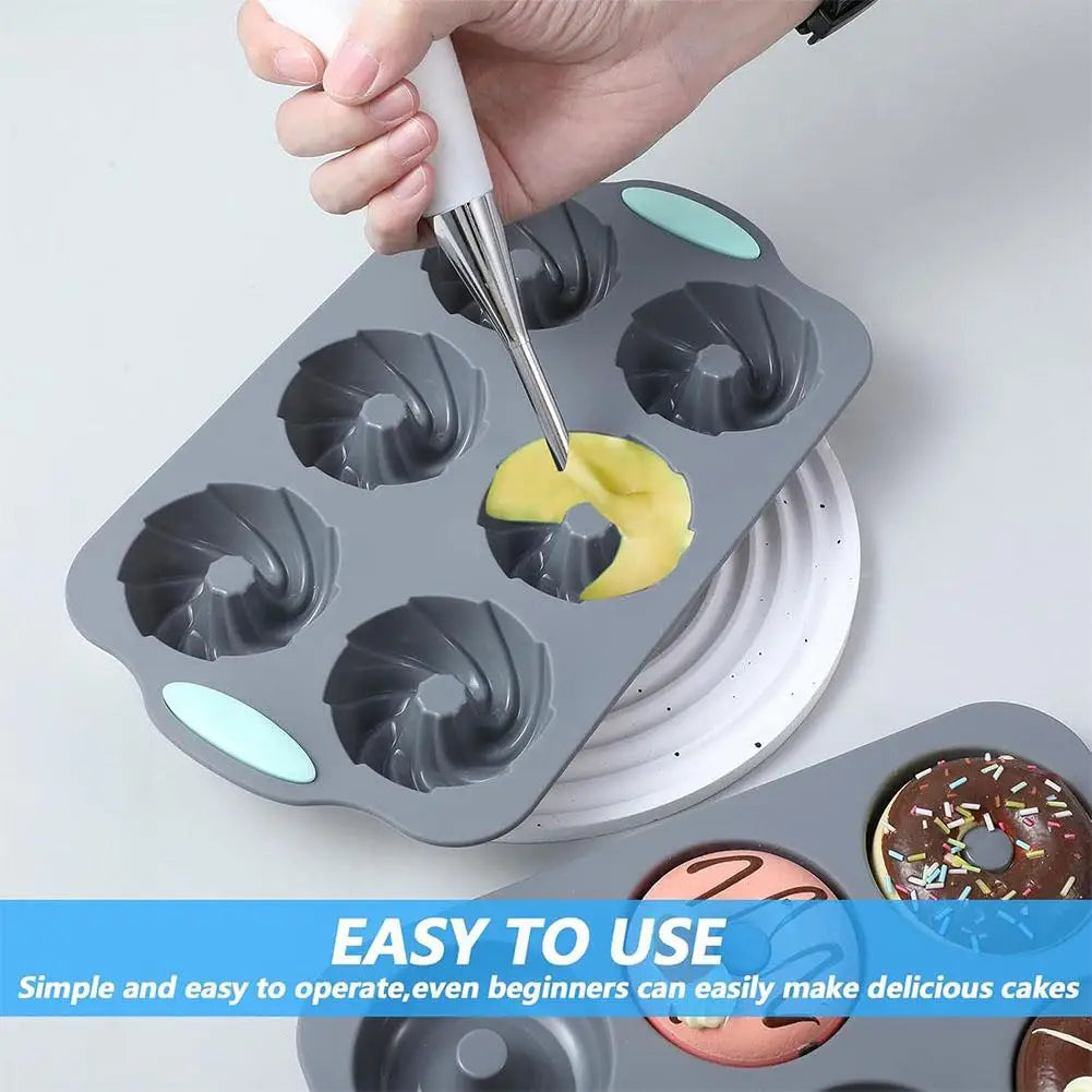 6-Cavity Silicone Donut Muffin Baking Mold – Non-Stick Pan Silicone Baking Mold Axl