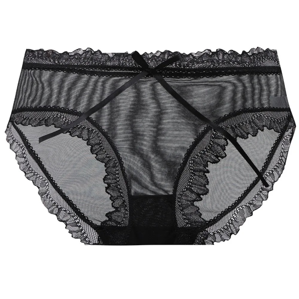Women's Low-Rise Lace Seamless Briefs – Ice Silk Mesh Panties Seamless Lace Briefs Axl Black 1XL 1pc