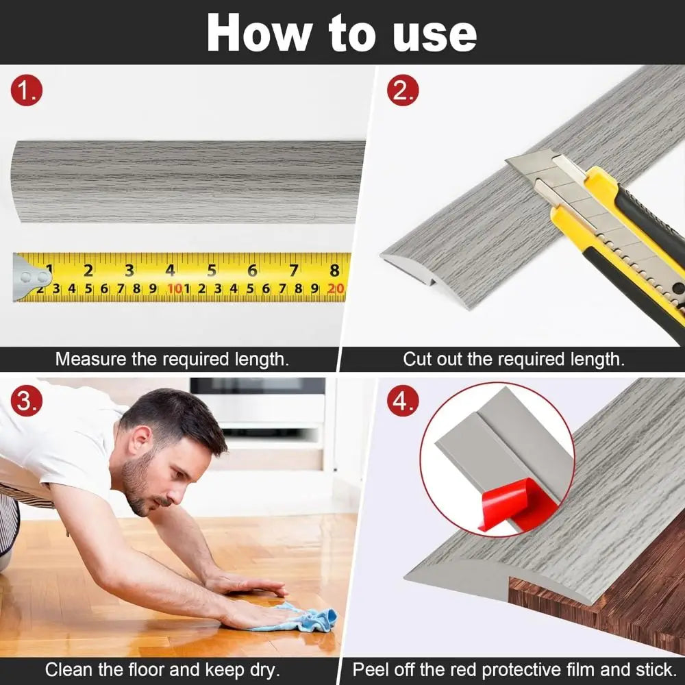 Self-Adhesive PVC Floor Transition Strip – 100cm Threshold Cover Floor Transition Strip Axl