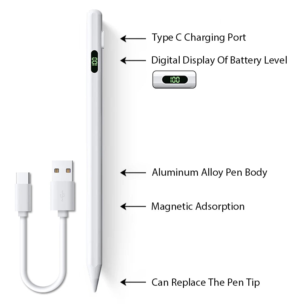 Stylus Pen for iPad Pro Air Mini – Tilt, Palm Rejection & Fast Charge iPad Stylus Pen Axl For iPad White