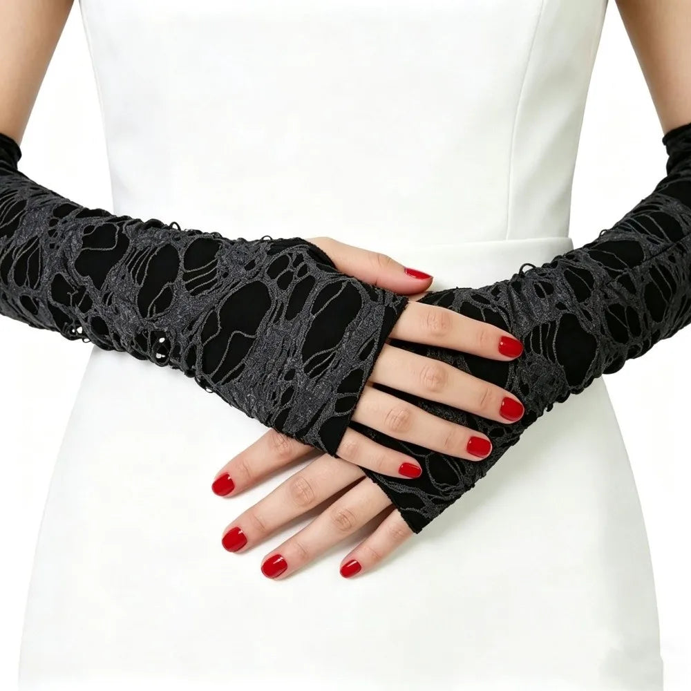 Punk Fingerless Arm Warmers – Hollow Knit Sleeves Unisex Fingerless Arm Warmers Axl