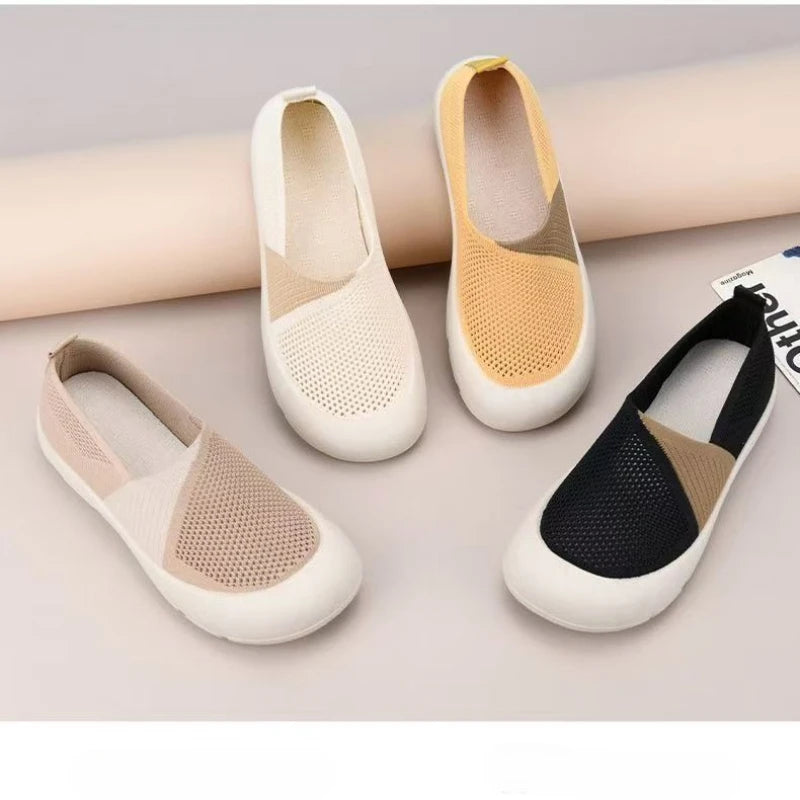 YBQJOO Women's Breathable Dual-Tone Mesh Flat Shoes Women's Flat Shoes Axl