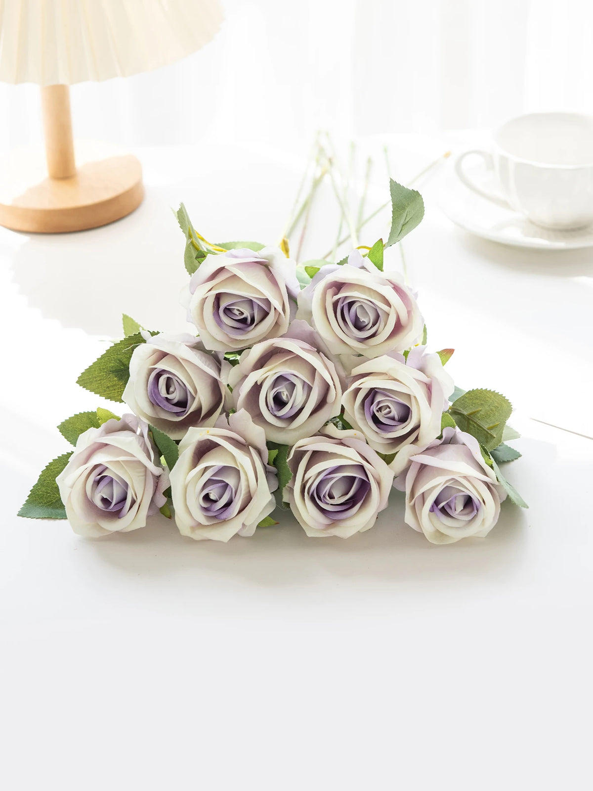 5-Pack Silk Rose Long Stem Bouquet | Wedding & Home Decor Artificial Flower Bouquet Axl PURPLE