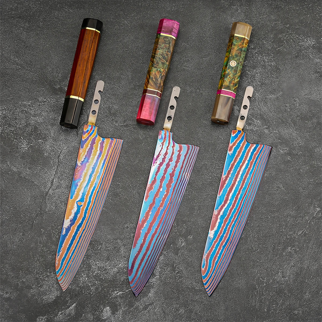 Hand Forged Damascus Timascus Blank Blade Chef Knife – No Handle Blank Blade Knife Axl