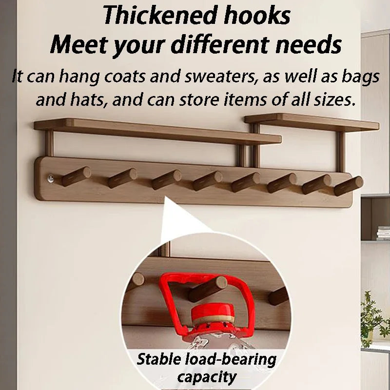 Wall Mounted Bamboo Coat Rack with Shelf & 8 Hooks Wall Coat Rack Axl