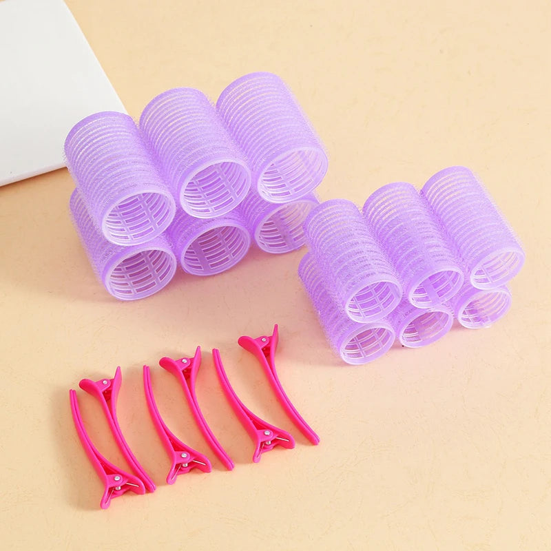 Self-Grip Hair Rollers 12Pc + Clips – No-Heat DIY Curlers Hair Rollers Set Axl Purple