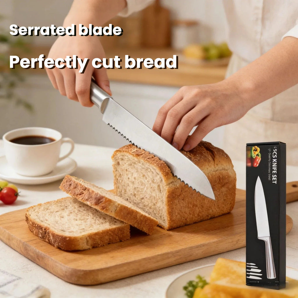 5-Piece Hollow Handle Stainless Steel Chef Knife Set Kitchen Knife Set Axl