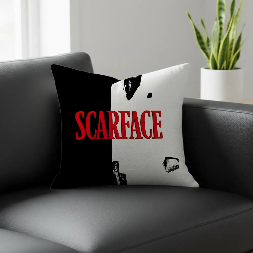 Scarface Linen Cushion Cover | Movie Print Pillowcase Set Decorative Cushion Cover Axl White3 40X40cm
