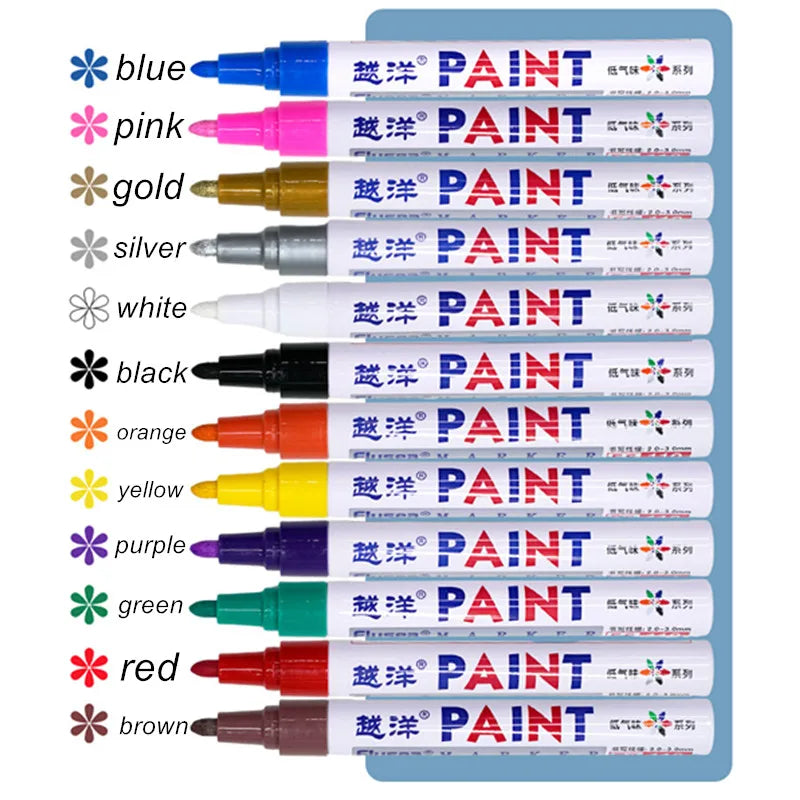12-Color Waterproof Permanent Paint Markers – Tire & Multi-Surface Paint Marker Set Axl