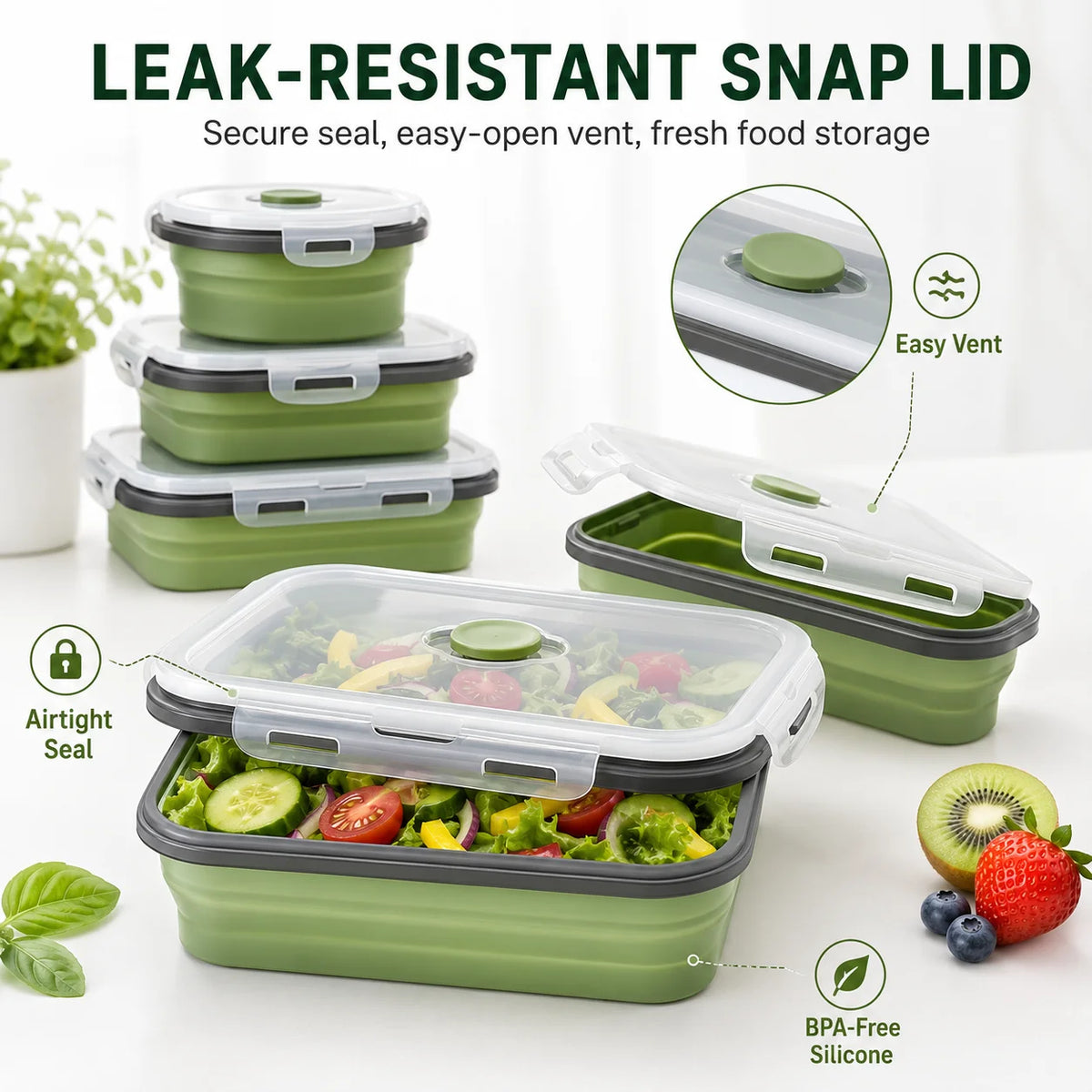 Uwhise 4-Pack Collapsible Silicone Food Containers | Leakproof Silicone Food Containers Axl