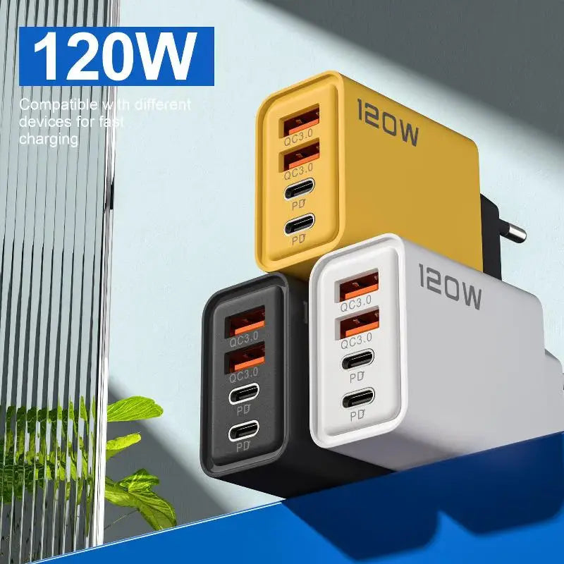 4-Port 120W USB-C Fast Charger – PD & QC3.0 | EU US UK USB Charging Station Axl