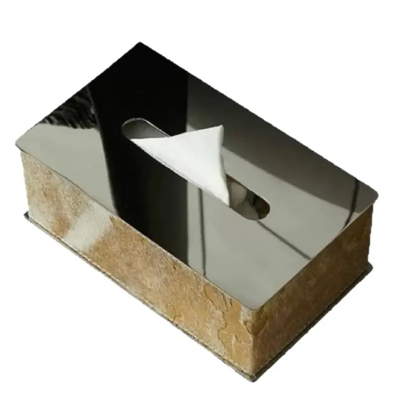 Luxury Rectangular Tissue Box – Stainless Steel & Leather Decorative Tissue Box Axl