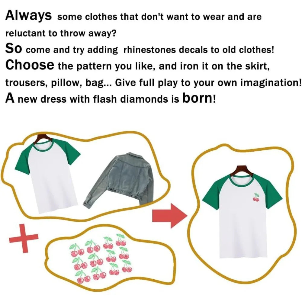 Cherry Rhinestone Iron-On Decals – 12pc Heat Transfer Bling Iron-On Rhinestone Patch Axl