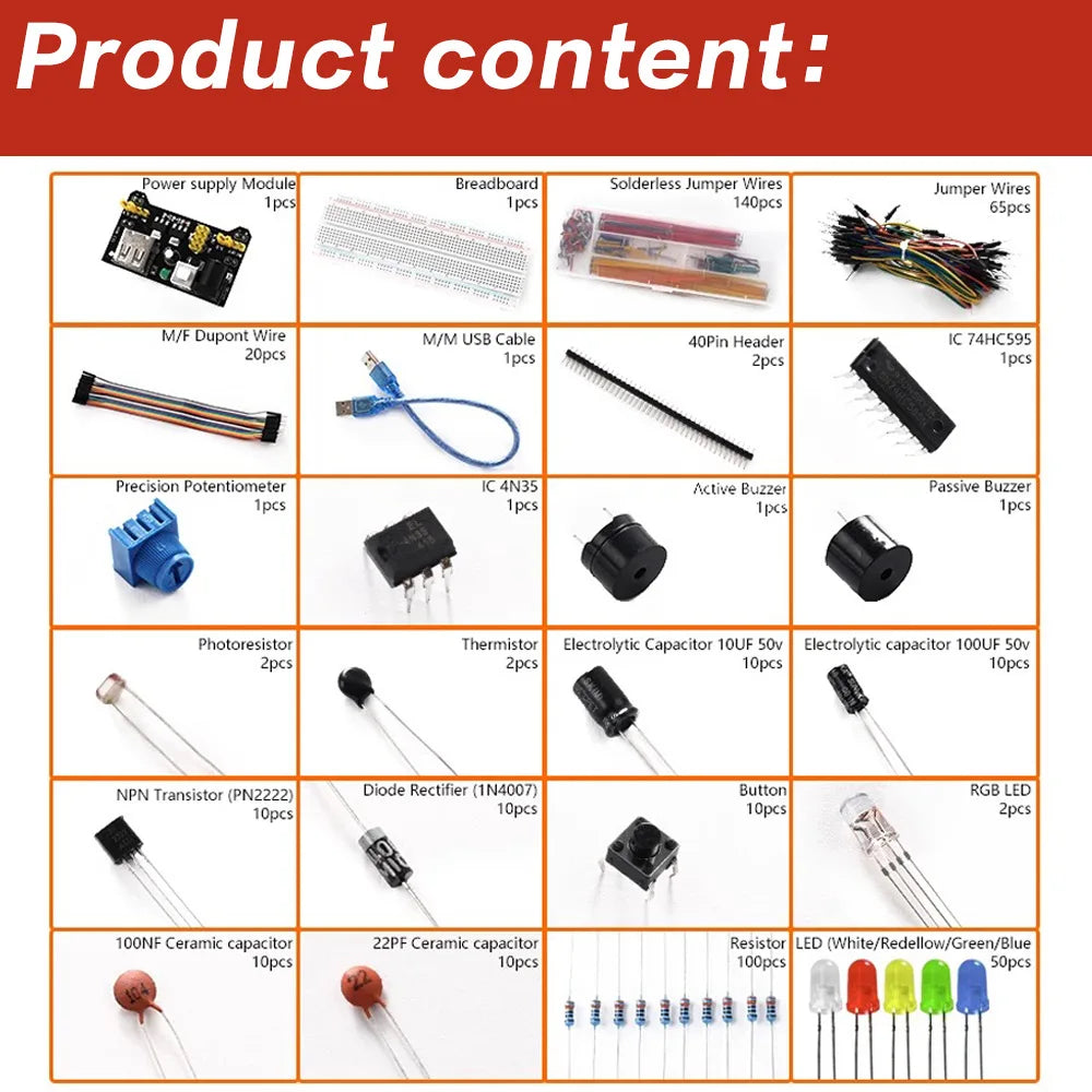 Arduino Uno R3 Starter Kit – 830 Breadboard & Electronics Set Electronics Starter Kit Axl