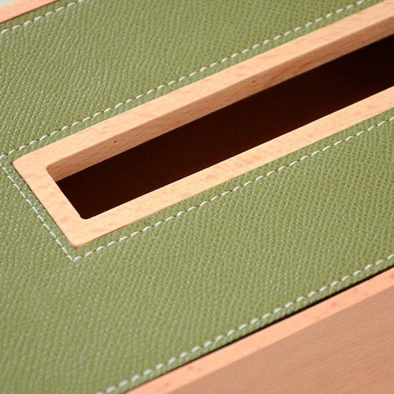 Luxury Wooden & Leather Tissue Box – Beech Desktop Organizer Tissue Box Organizer Axl