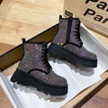Women's Rhinestone Crystal Platform Ankle Boots | Winter Bling Platform Ankle Boots Axl Silver 35