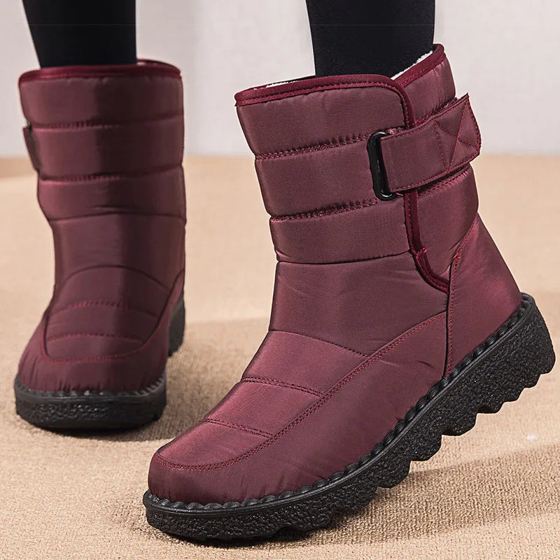 Women's Waterproof Snow Boots – Fur-Lined Ankle Boots Korea Style Women's Snow Boots Axl Red 35