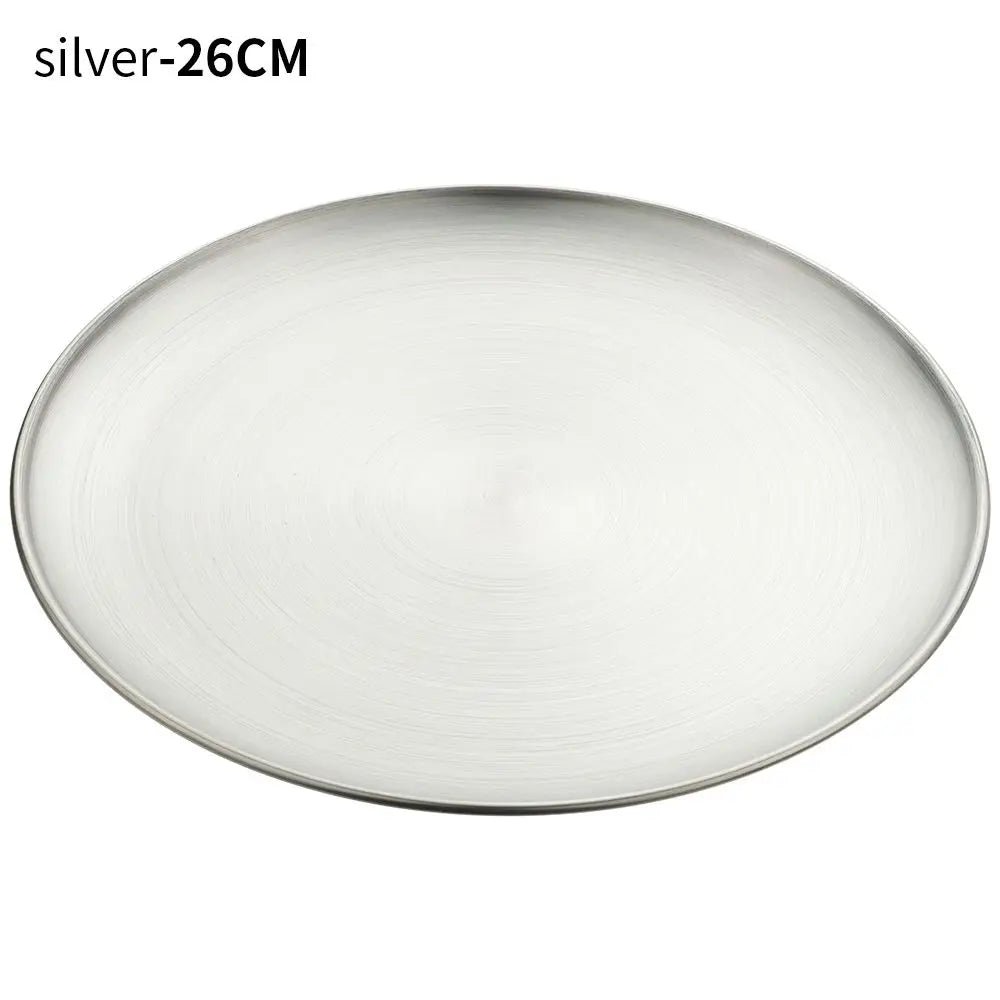 Stainless Steel Round Shallow Tray Gold Silver – 14 to 26cm Shallow Serving Tray Axl silver 14CM