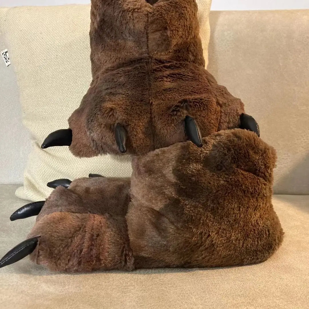 Women's Fluffy Animal Paw Slippers | Soft Faux Fur Indoor Slides Novelty Indoor Slippers Axl Chocolate 36