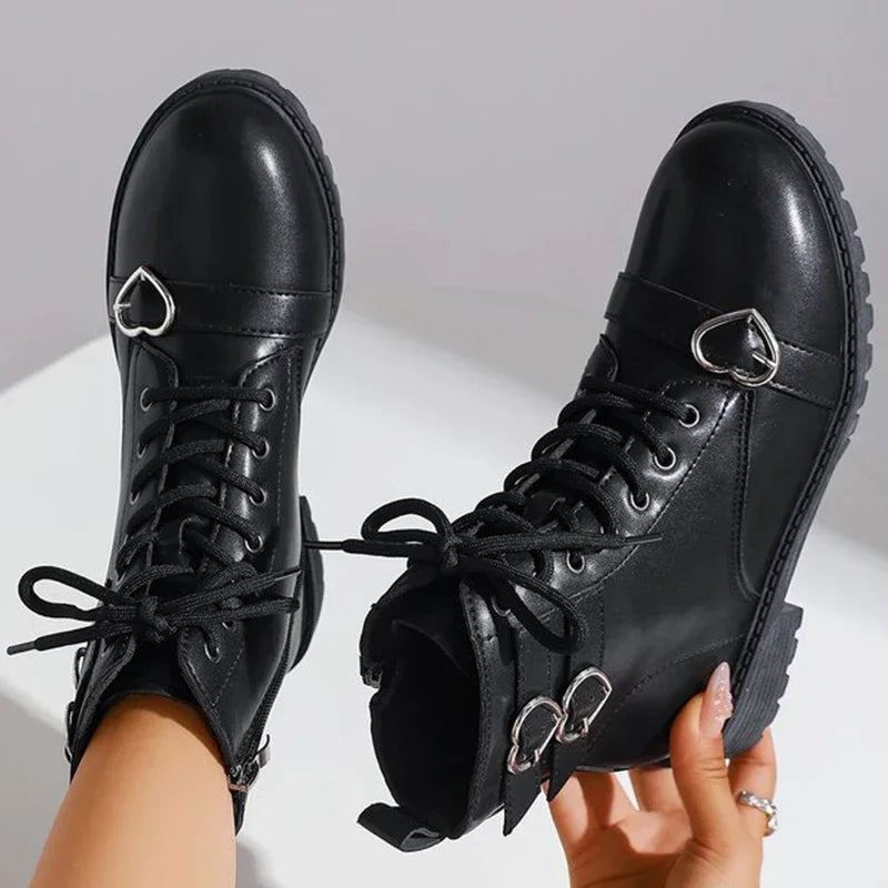 Women's Platform Ankle Boots – Metal Heart Buckle & Zip Platform Ankle Boots Axl