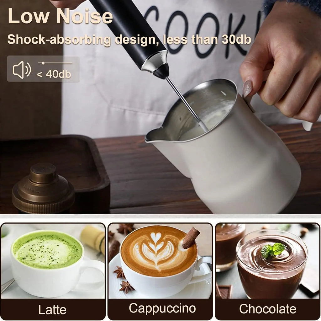 USB Rechargeable Handheld Milk Frother – 3 Speeds, 2 Whisks Handheld Milk Frother Axl