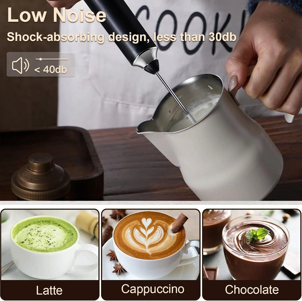 USB Rechargeable Handheld Milk Frother – 3 Speeds, 2 Whisks Handheld Milk Frother Axl