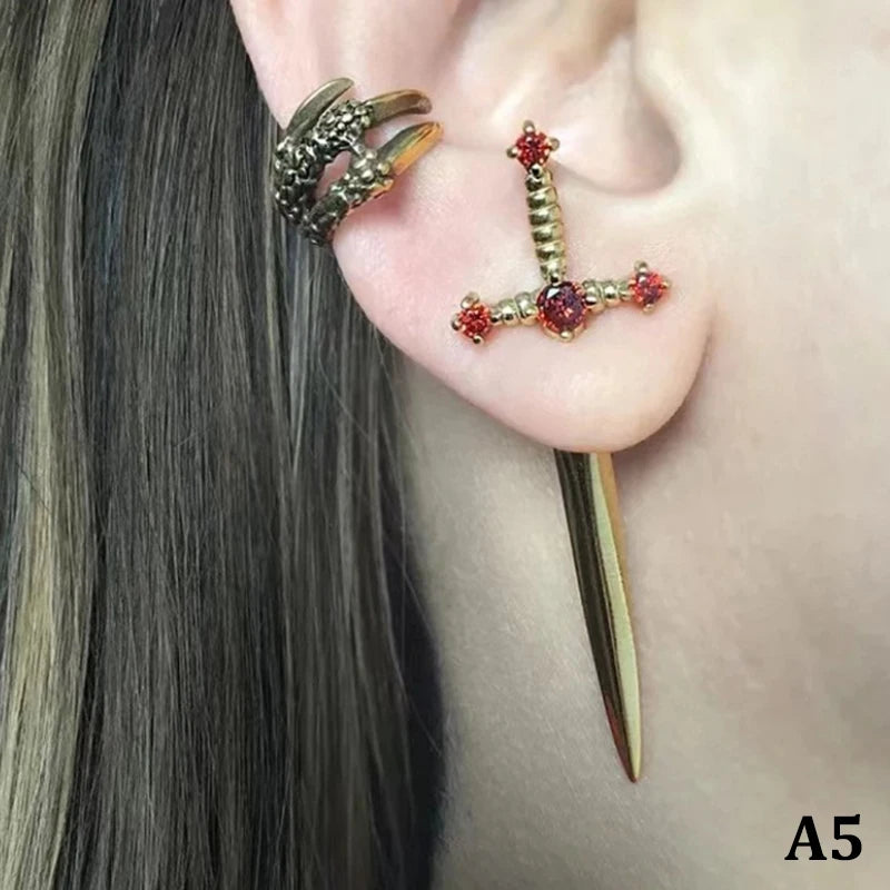 Gothic Crystal Ear Jacket Studs – Vintage Punk Goth Earrings Gothic Stud Earrings Axl A5