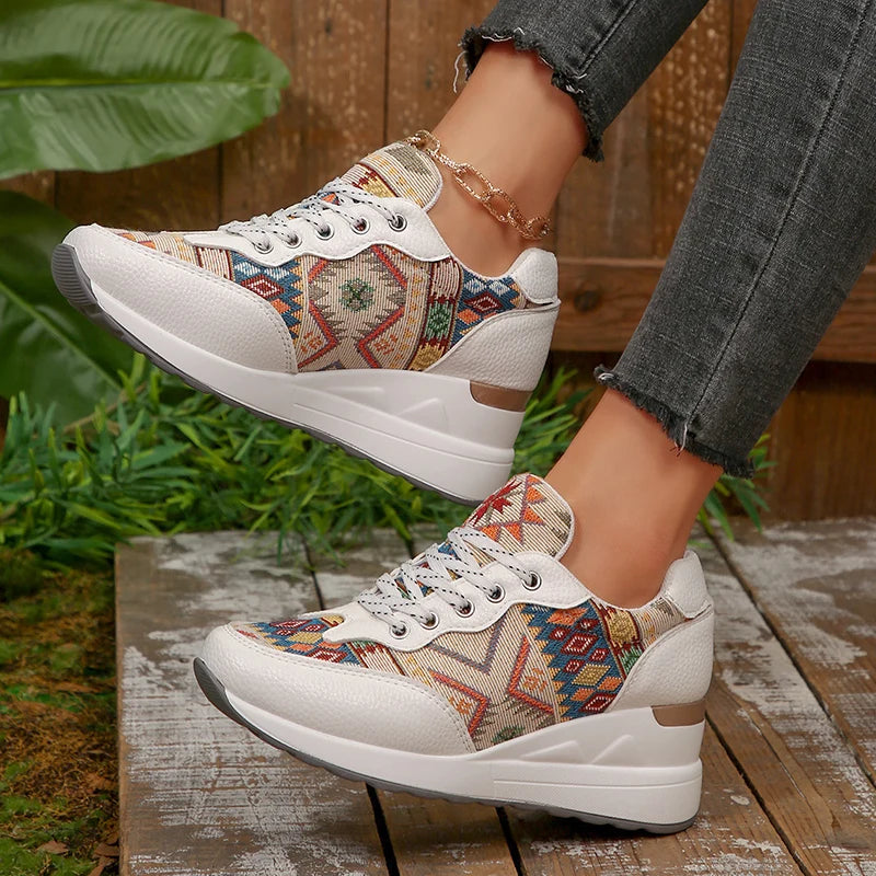 Women's Bohemian Wedge Platform Sneakers | Geometric Pattern Wedge Platform Sneakers Axl