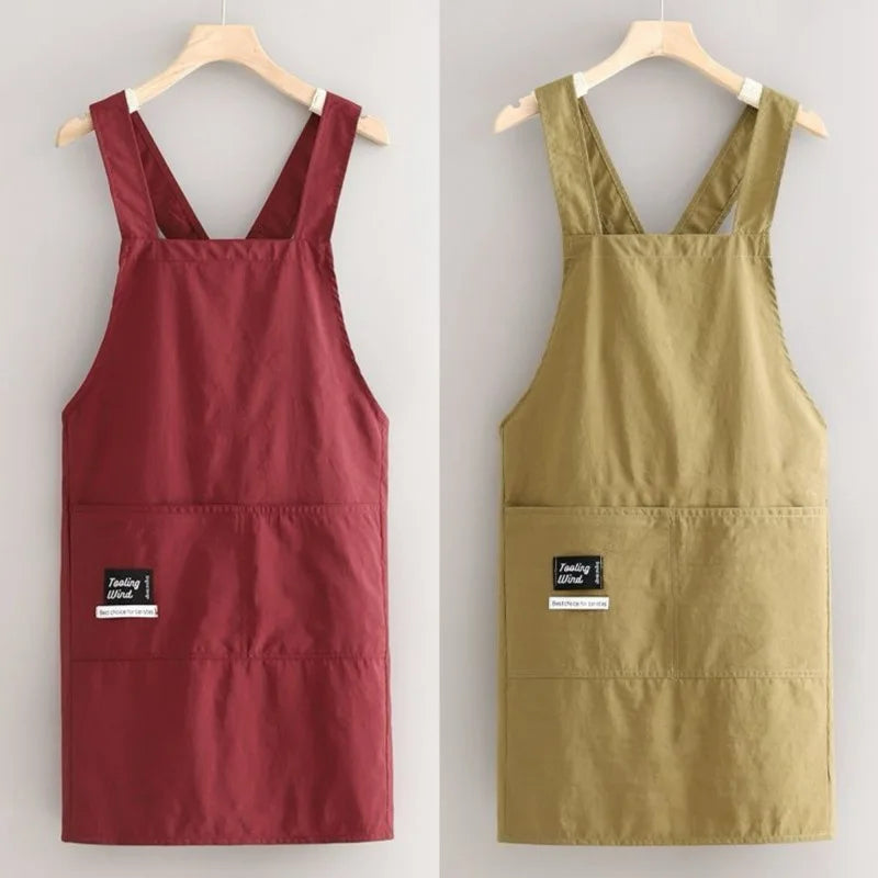 2-Pack Kitchen Cross Apron – Breathable with Large Pocket Kitchen Apron Set Axl Red Khaki -2pcs Asian One-size