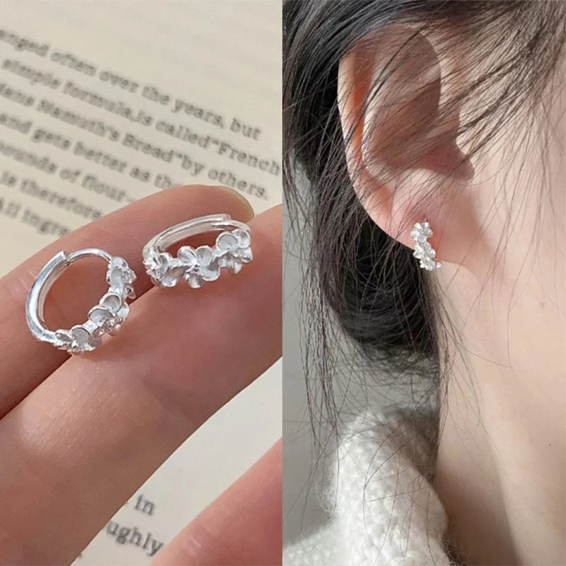 Silver Rose Flower Hoop Earrings with AAA Zircon | 1 Pair Hoop Earrings Axl