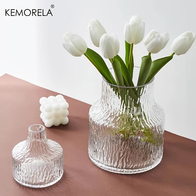 KEMORELA Vintage Textured Glass Vase | Wide Mouth Flower Vase Decorative Glass Vase Axl