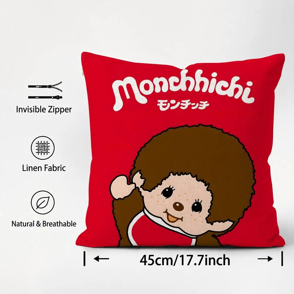 Monchhichi Linen Cushion Cover – Breathable Sofa Pillowcase Decorative Cushion Cover Axl