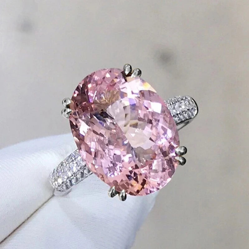 Huitan Big Oval Pink CZ Ring for Women – Statement Wedding Ring Fashion Statement Ring Axl