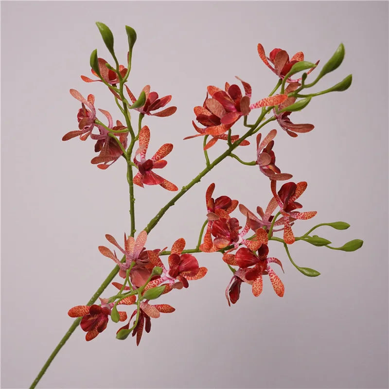Artificial Cymbidium Orchid Stem 67cm | Chinese Style Silk Flower Artificial Silk Flower Axl orange red