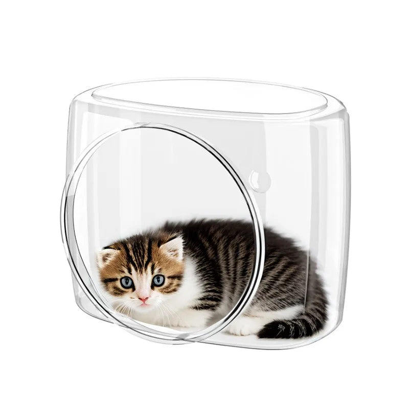 Transparent Space Capsule Cat Bed – Large Semi-Enclosed Nest Cat Bed Axl Transparent cat nest