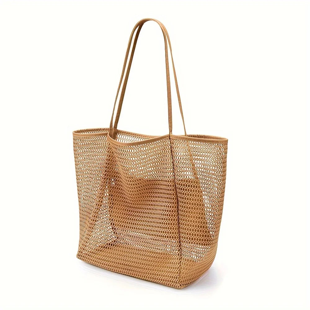 Colorful Mesh Beach Tote Bag – Shoulder & Crossbody for Travel Mesh Beach Tote Axl khaki