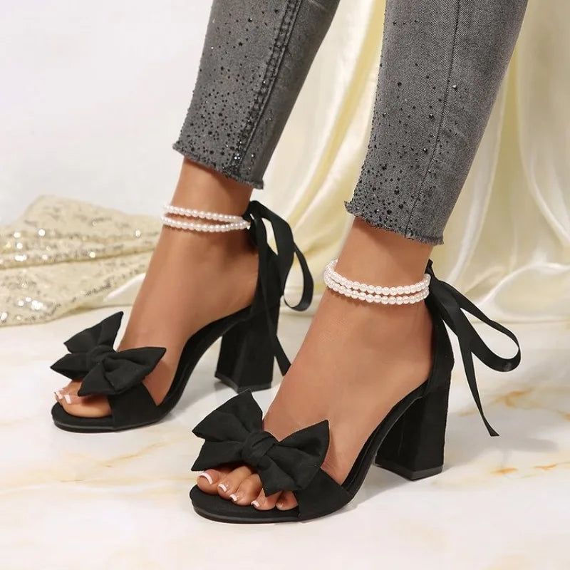 Women's White Pearl Bow High Heel Sandals – Wedding Party High Heel Sandals Axl