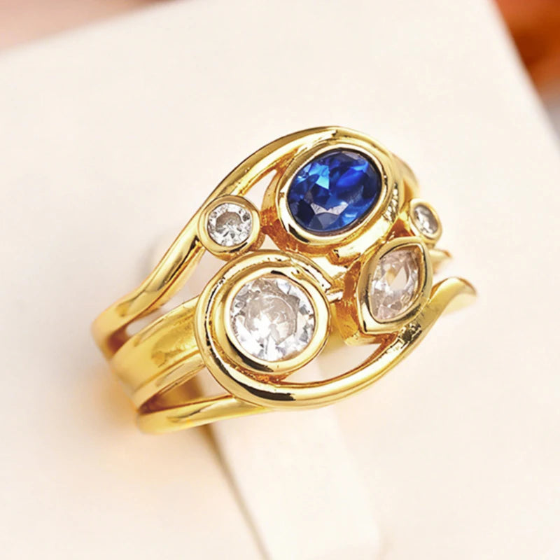 Huitan Wave Ring Women – White & Blue CZ Wedding Band CZ Fashion Ring Axl