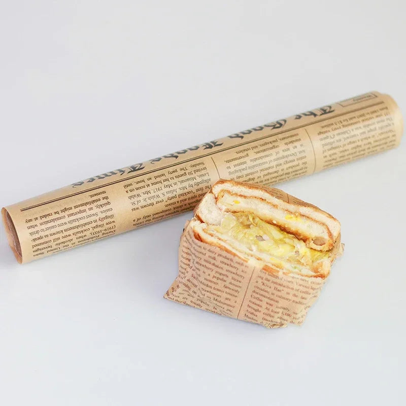 Retro Newspaper Food Grade Grease Paper Wrappers – 5m Roll Food Wrapping Paper Axl