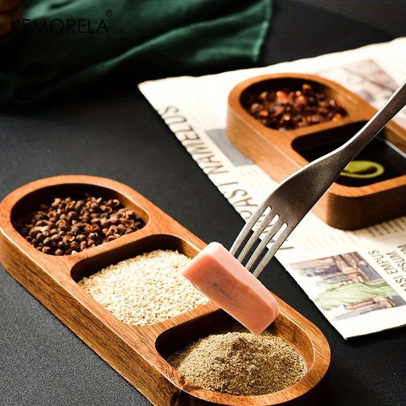 Solid Wood Condiment Tray – 2/3 Grid Sushi & Sauce Plate Wooden Serving Tray Axl
