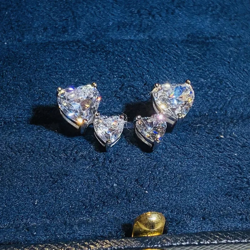 Huitan Double Heart CZ Stud Earrings – Silver Tone Women's Jewelry Stud Earrings Axl