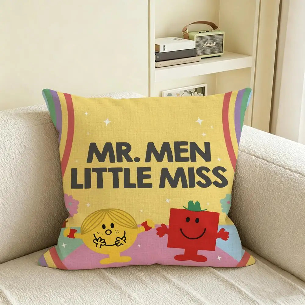 Mr. Men Little Miss Linen Cushion Cover – Sofa & Bedroom Decor Decorative Cushion Cover Axl White1 30X30cm
