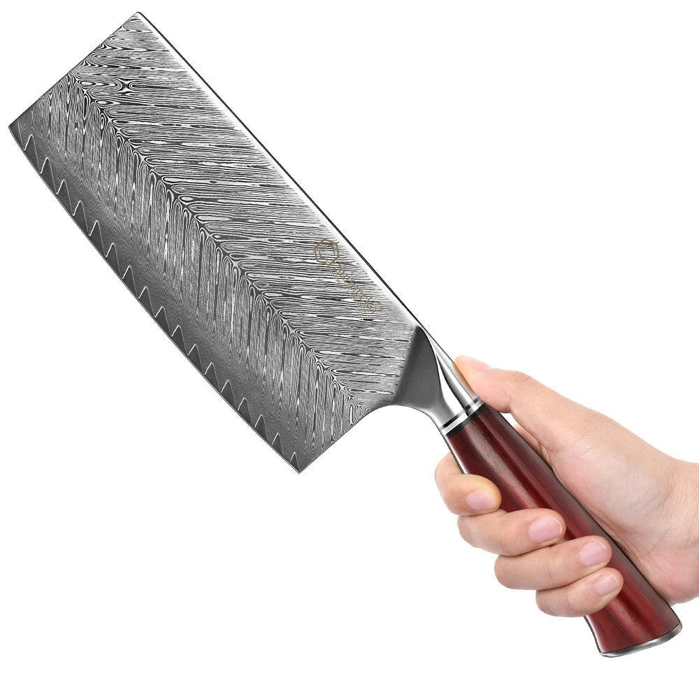 Sunnecko 7" VG10 Damascus Steel Chef's Cleaver Knife – Rose Wood Damascus Chef Knife Axl