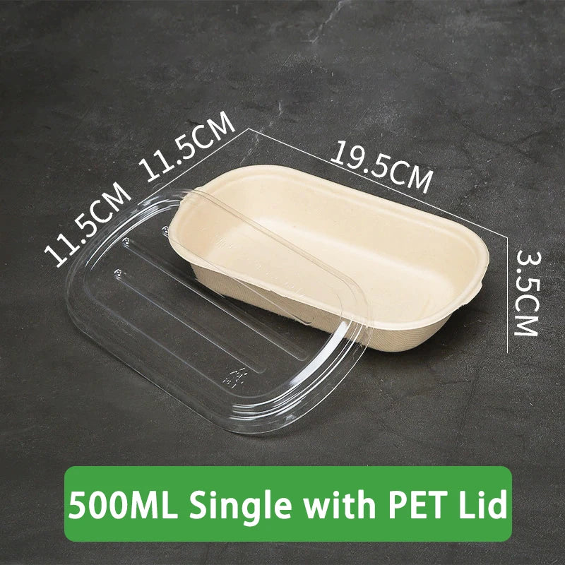 Biodegradable Sugarcane Lunch Boxes | 10/50 Pack, 4 Sizes Disposable Food Containers Axl 50PCS 500ml single